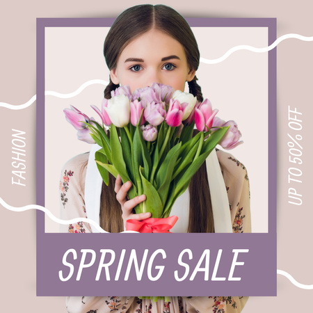 Ontwerpsjabloon van Instagram AD van Spring Sale with Young Woman
