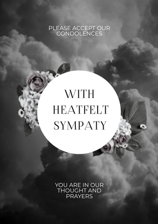 Plantilla de diseño de Frase de condolencia con flores y nubes Postcard A5 Vertical 
