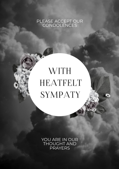 Sympathy Phrase with Flowers and Clouds Postcard A5 Vertical Design Template