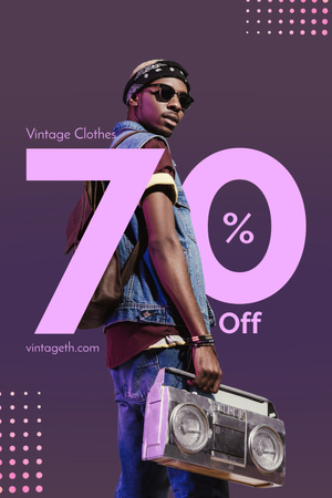 Street fashion of 80s black man Pinterest Design Template