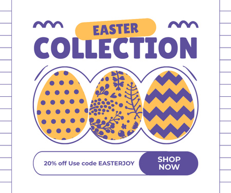 Template di design Annuncio della raccolta pasquale con illustrazione di uova dipinte Facebook
