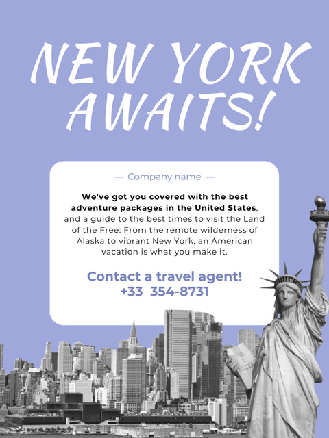 Plantilla de diseño de Travel Tour Offer with Statue of Liberty Poster US 
