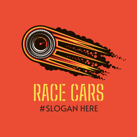 Race Cars Ad with Fire Wheel Logo Design Template