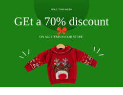 Funny Christmas Sweater with Deer on Green
