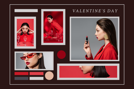 Collage for Valentine's Day with Spectacular Brunette Mood Board Design Template