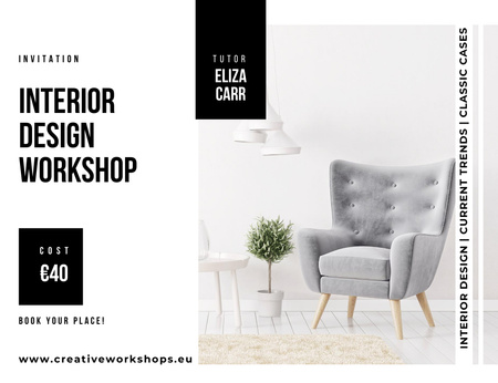 Template di design Workshop di interior design con soggiorno Invitation 13.9x10.7cm Horizontal