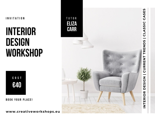 Interior Design Workshop With Living Room Invitation 13.9x10.7cm Horizontal – шаблон для дизайна
