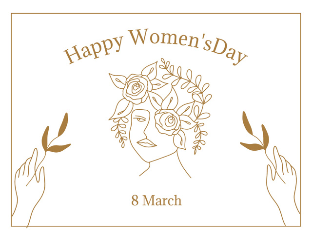 Women's Day Greeting on Beige Thank You Card 5.5x4in Horizontal Design Template