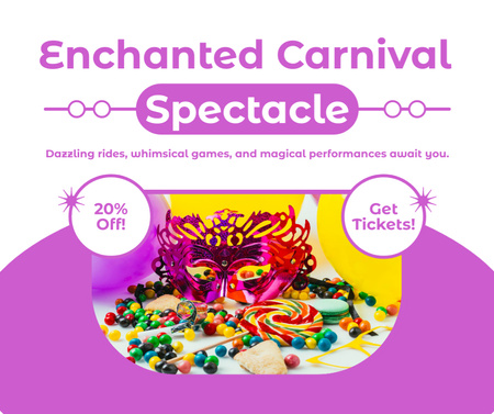 Fényes karneváli látvány kedvezménnyel és édességekkel Facebook tervezősablon