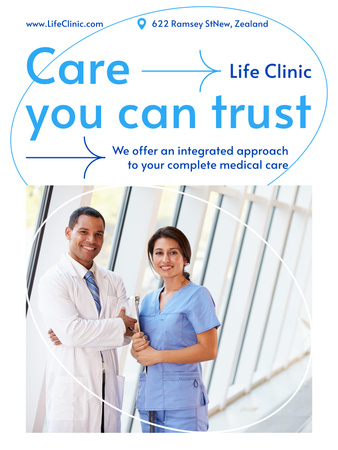 Friendly Doctors in Clinic Offer Services Poster US Design Template