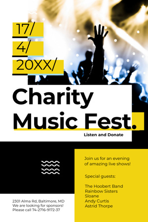 Charity Music Fest Invitation Crowd at Concert Flyer 4x6in Design Template