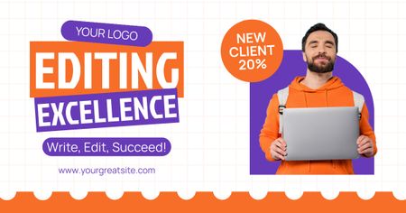 Excellent Editing Service Offer With Discount For New Customer Facebook AD Design Template