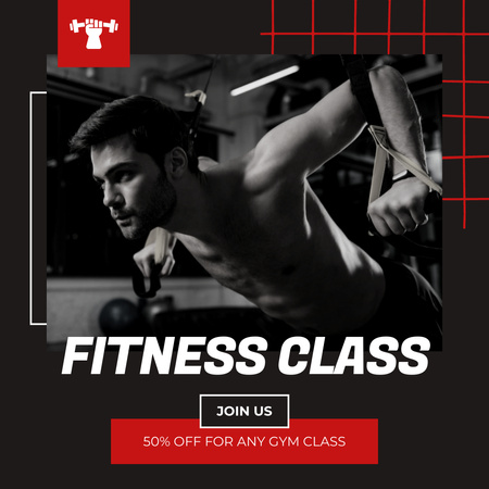 Platilla de diseño Fitness Classes Ad with Man Training with Fitness Straps Instagram