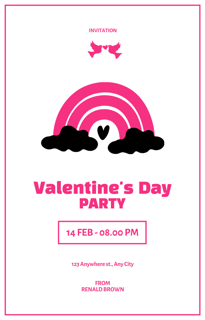 Valentine's Day Party Announcement with Rainbow Invitation 4.6x7.2in Tasarım Şablonu