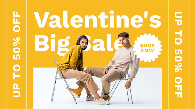 Valentine Day Sale with Couple in Love on Yellow FB event cover Design Template