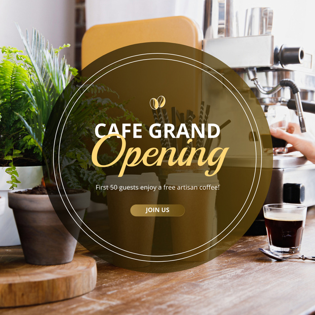 Designvorlage Cafe Opening With Free Coffee Beverages For Guests für Instagram