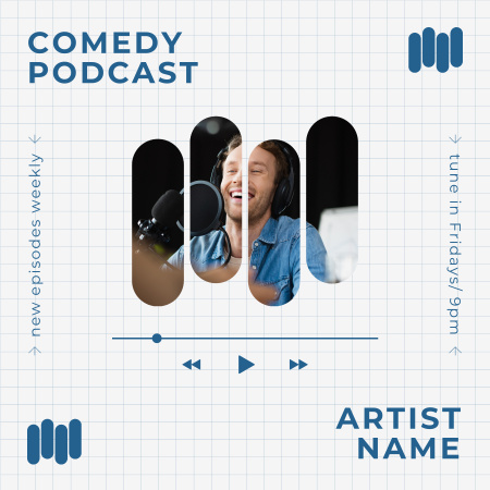 Людина на трансляції комедійного епізоду Podcast Cover – шаблон для дизайну