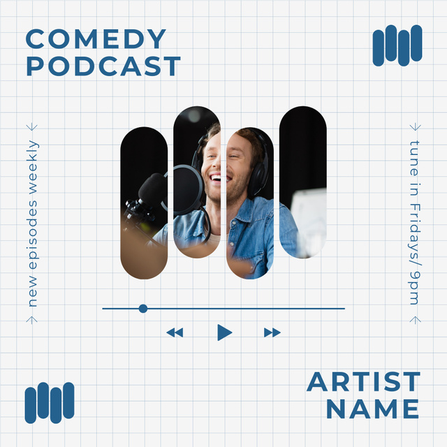 Ontwerpsjabloon van Podcast Cover van Man on Comedy Episode Broadcasting