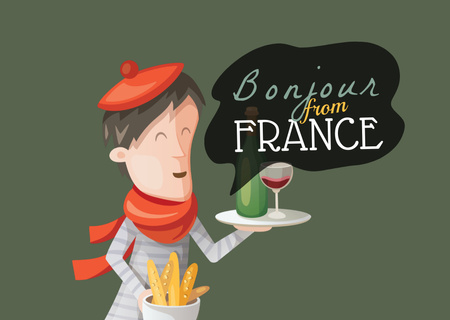 France Inspiration with Cute Boy in beret Card Design Template