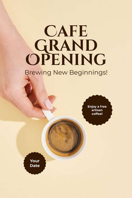 Platilla de diseño Best Cafe Grand Opening With Hot Coffee Promo Pinterest