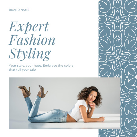 Ontwerpsjabloon van Instagram van Expert Fashion Styling Services Advertentie in blauw en wit