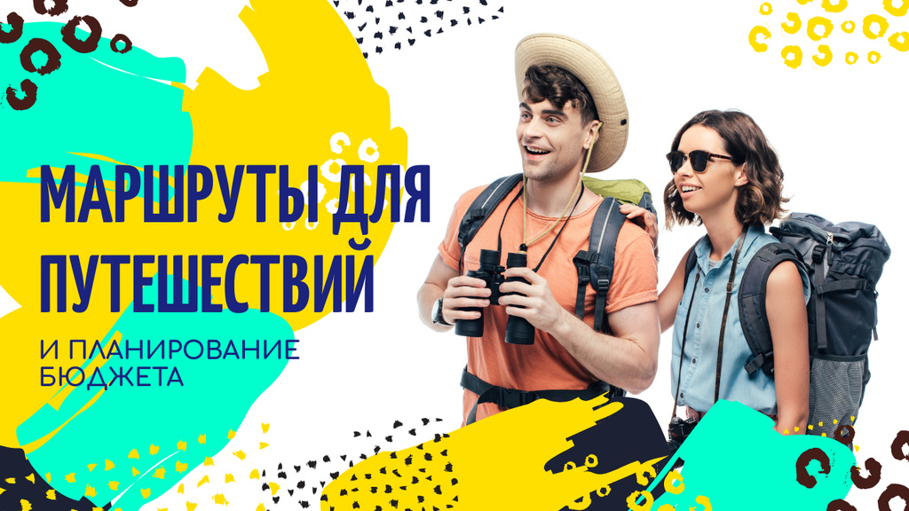 Travel Tips Couple with Backpacks Youtube Thumbnail Design Template