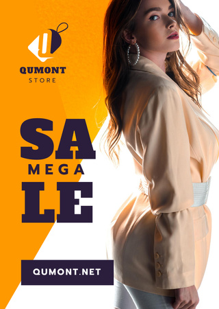 Fashion Store Ad with Young Woman on Orange Flyer A6 tervezősablon