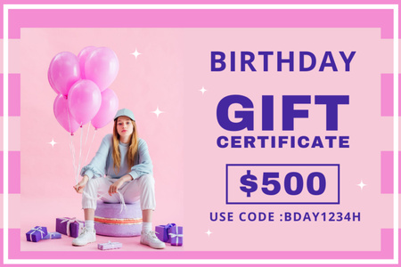 Birthday Voucher on Pink Gift Certificate Design Template