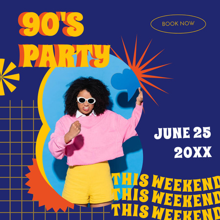90's Party Advertising with Young Woman Instagram Tasarım Şablonu