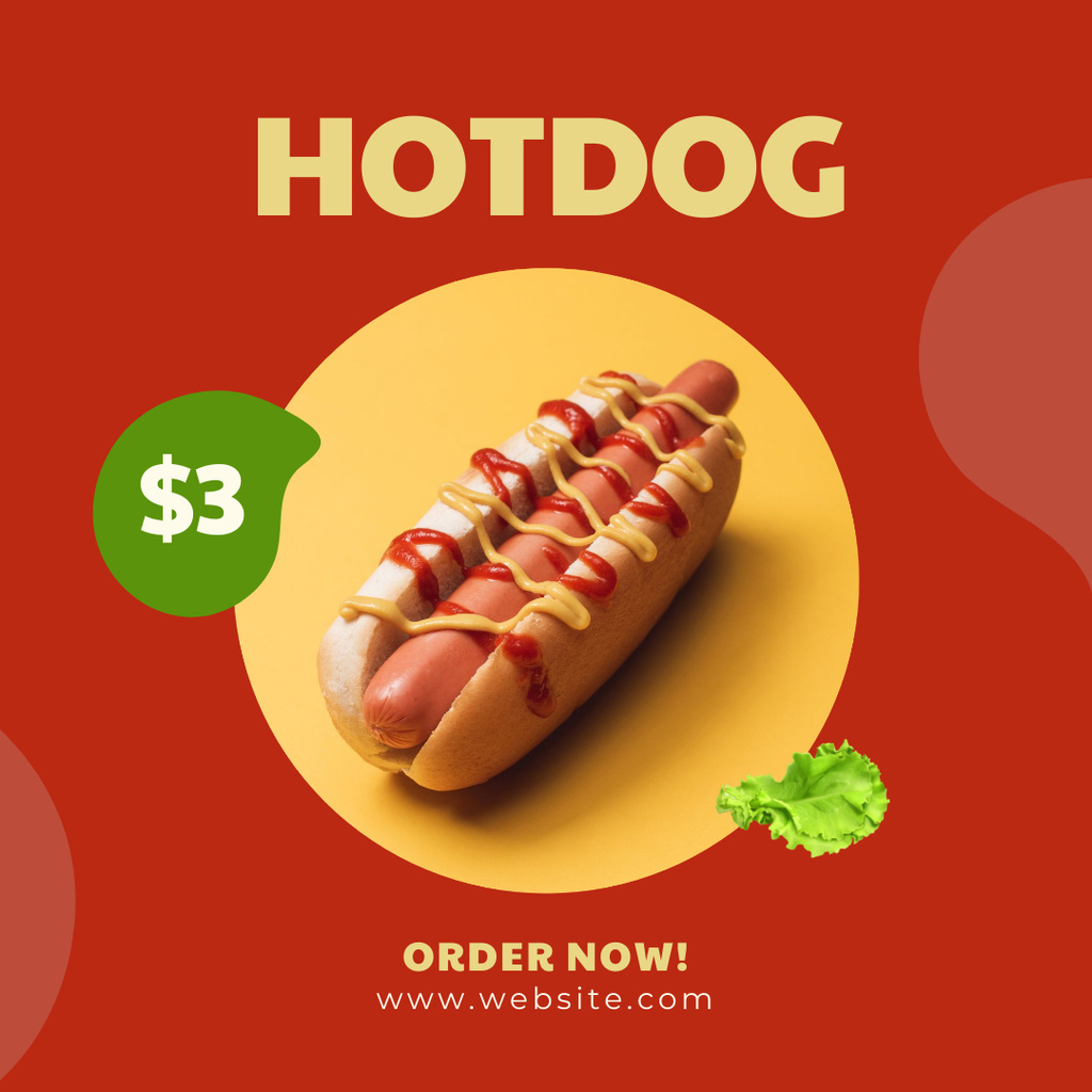Hotdog Promotion with Salad Leaf  Instagramデザインテンプレート