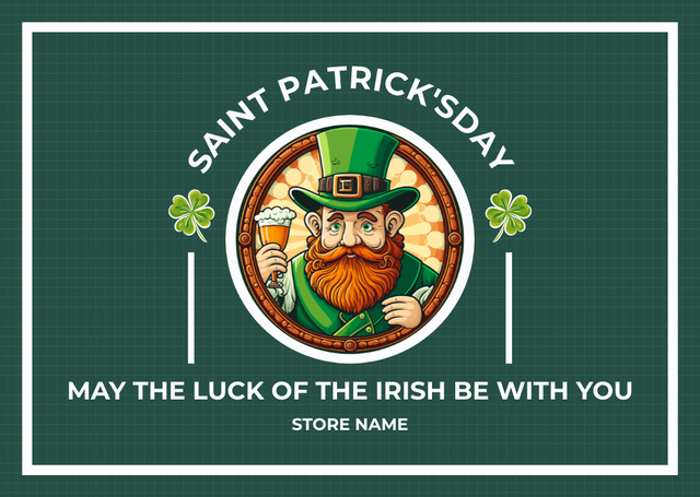 Rejoicing St. Patrick's Day Salutation With Leprechaun Card Design Template