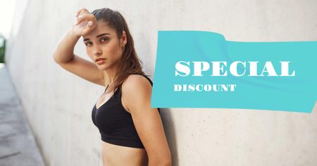 Special Discounts Ad with Fit Woman Facebook AD Modelo de Design