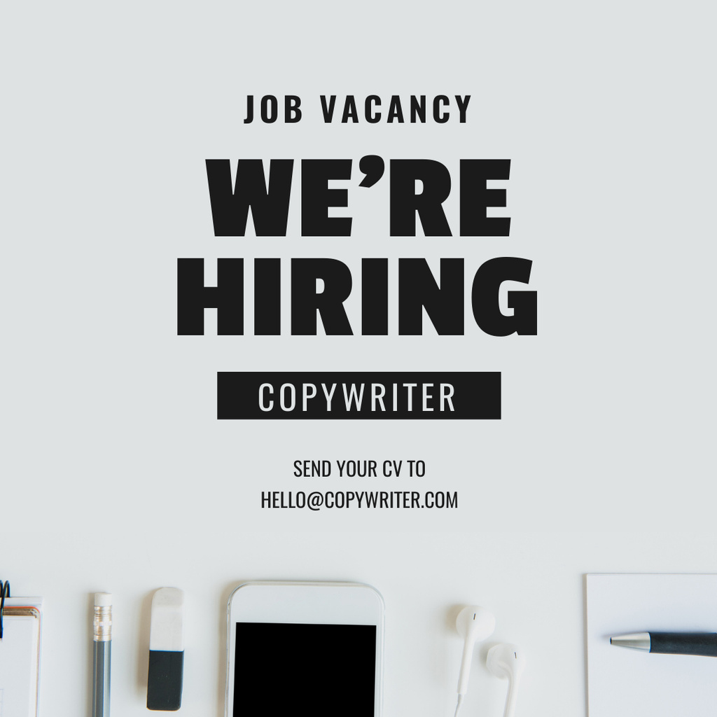 Copywriter Job Vacancy Ad With Stationery Instagram Tasarım Şablonu