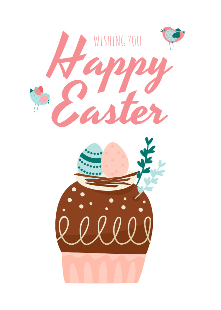 Designvorlage Beautiful Easter Wishes With Chicken And Bunnies für Postcard 5x7in Vertical