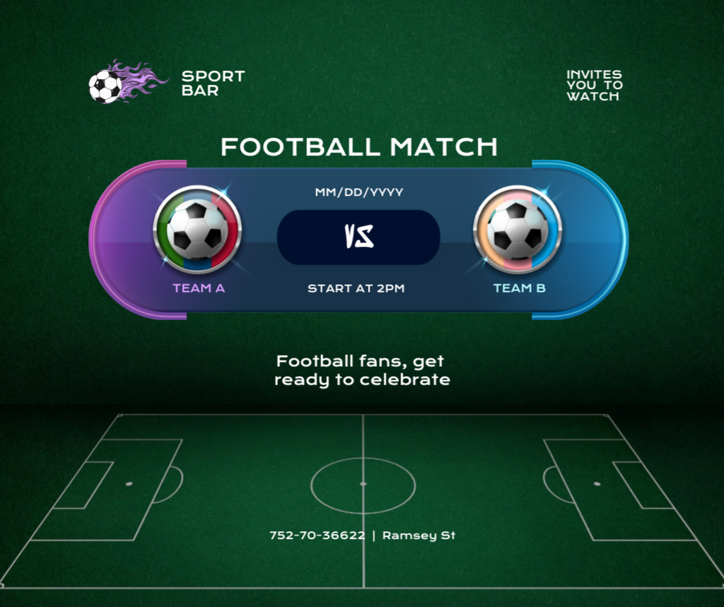 Football Match Stream in Sport Bar Facebook Design Template