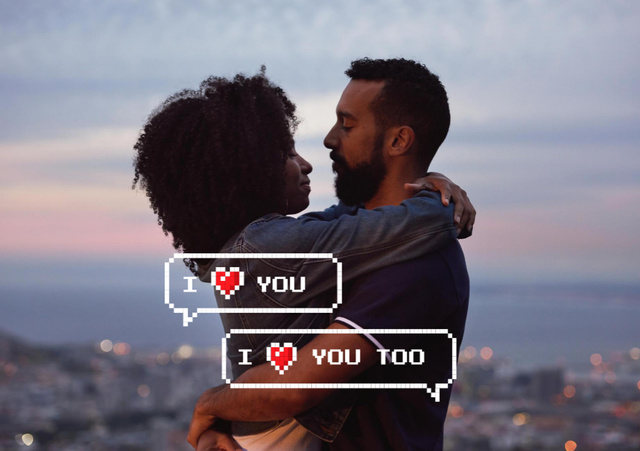 Ontwerpsjabloon van Postcard A5 van Couple In City Hugging On Valentine's Day