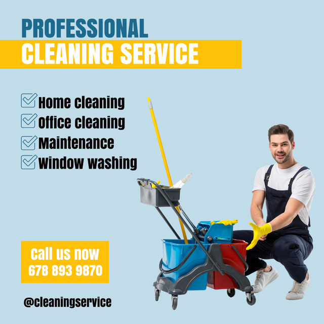 Professional Cleaning Service Blue Instagram Tasarım Şablonu