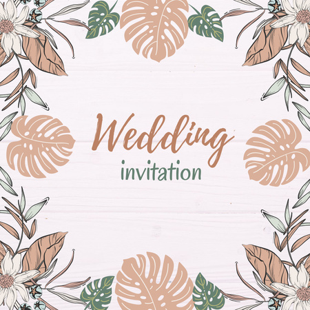 Designvorlage Wedding Invitation with Monstera Leaves für Animated Post