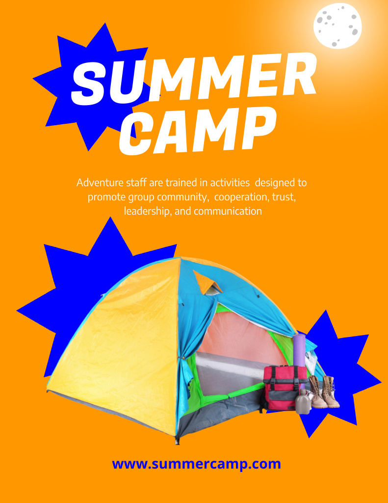 Designvorlage Summer Camp with Yellow Tent für Poster 8.5x11in