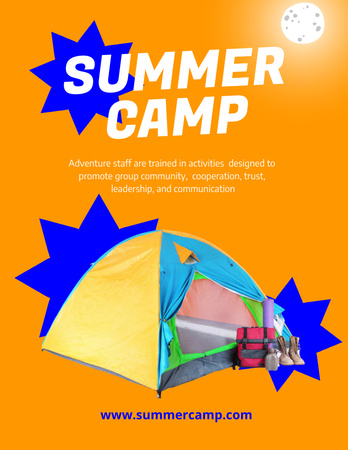 Summer Camp Ad with Yellow Tent Poster 8.5x11in Design Template