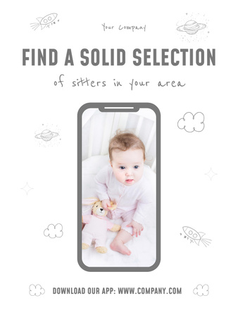 Cute Newborn Baby on Phone Screen Poster US Design Template