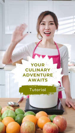 Culinary Tutorial Ad with Woman cooking in Apron TikTok Video Design Template