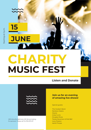 Music Fest Invitation with Crowd at Concert Poster Design Template