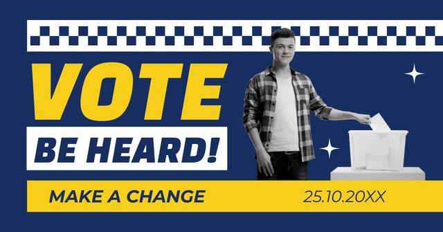 Young Man Making Choice at Vote Facebook AD – шаблон для дизайна
