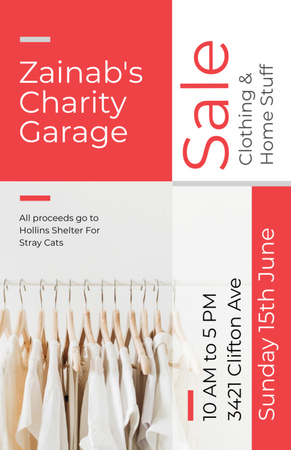 Ontwerpsjabloon van Flyer 5.5x8.5in van Aankondiging garageverkoop met kleding op hangers