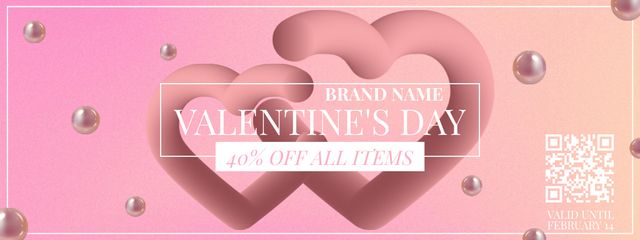 Valentine's Day Discount Offer on Pink with Hearts Coupon Design Template