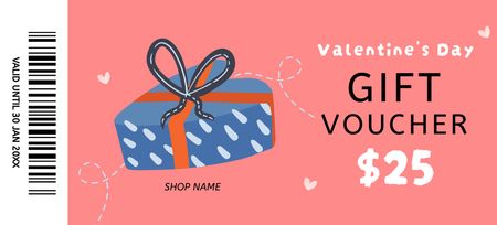 Valentine's Day Gift Voucher with Blue Box Coupon 3.75x8.25in Design Template