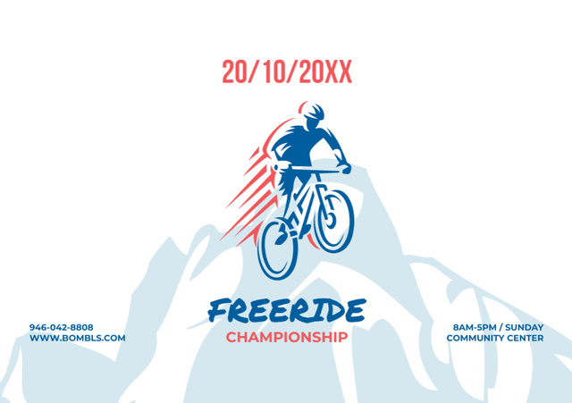 Designvorlage Freeride Championship Event Announcement with Cyclist in Mountains für Flyer A5 Horizontal