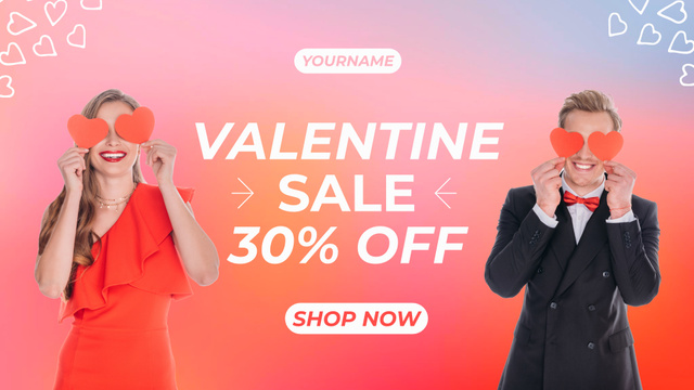 Valentine's Day Sale Announcement with Cheerful Couple FB event cover tervezősablon
