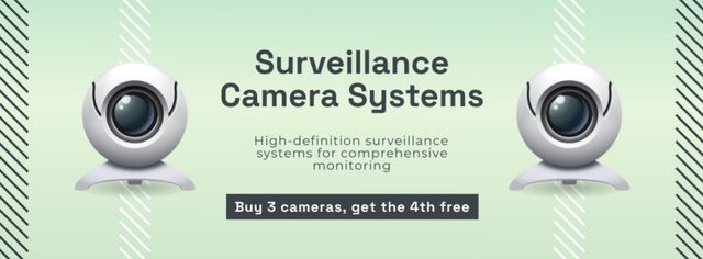 Promotion of Security Cameras on Green Facebook cover Modelo de Design